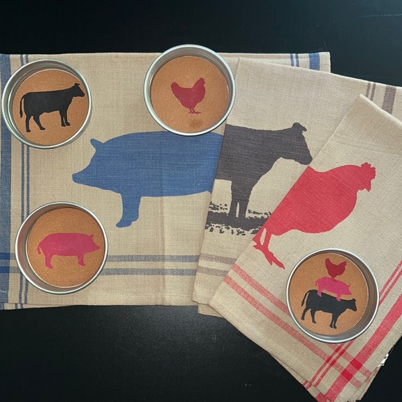 Farm Fresh collection: dish towels rooster/lamb/pig/bull on jacquard/gingham-NWT - Picture 10 of 16